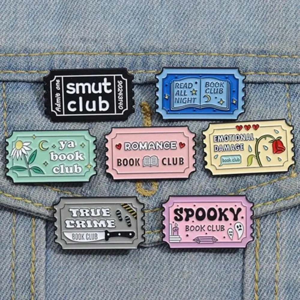 Pink black raffle ticket Spooky Book Club enamel pin backpack hat clothes bag